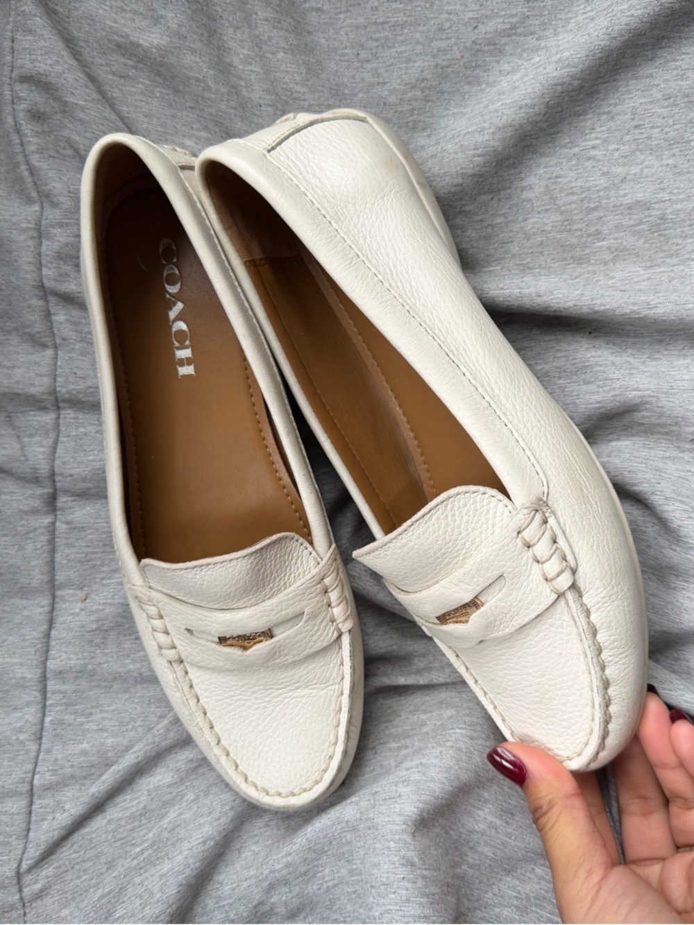 Coach Cream Leather Penny Loafers with Gold Accent - Picture 6 of 9